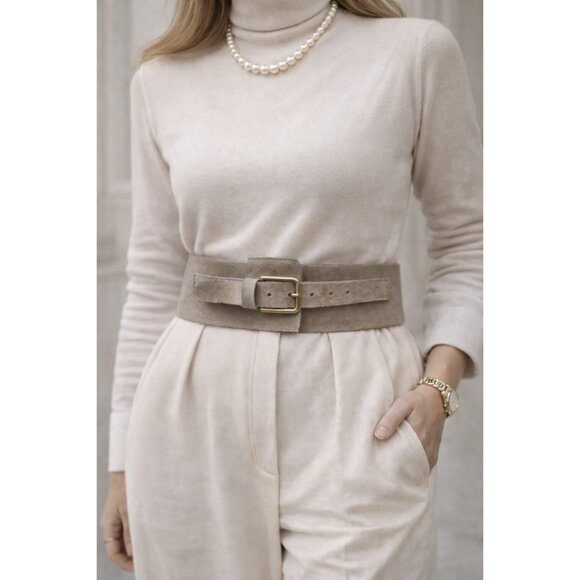 ZAPA Paris Wide Gray Suede Leather Waist Belt Made in France Size T1 - Picture 9 of 11